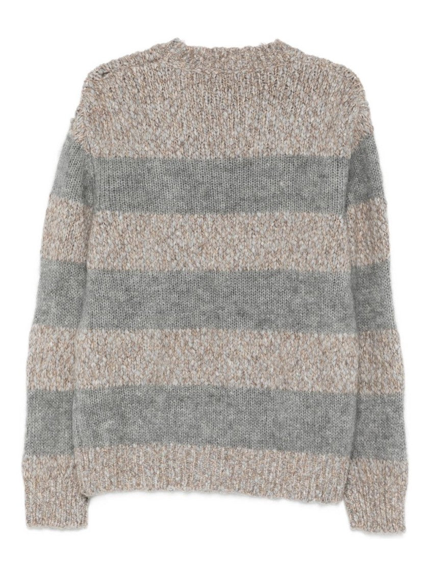 Amaranto Chunky Knit Gray Sweater With Horizontal Stripes