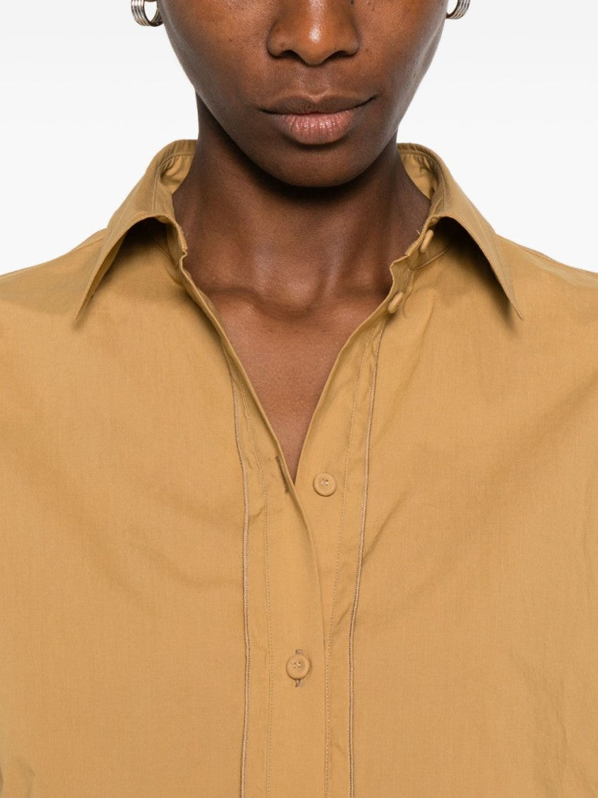 Forte Forte Cropped Beige Cotton Shirt With Tie Detail