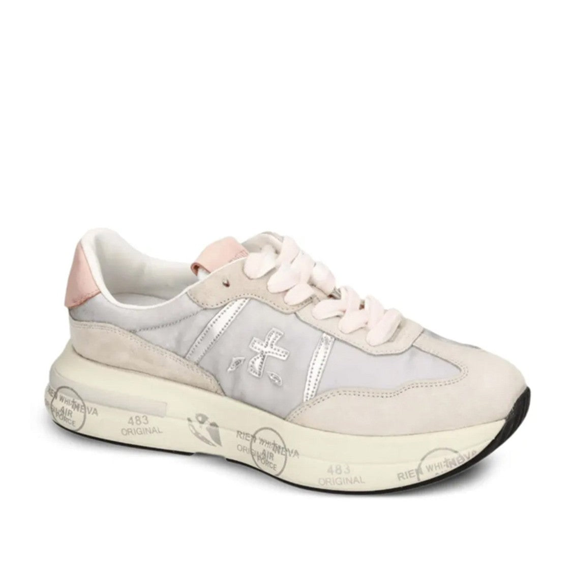 Premiata White Leather Smooth Suede Panel Sneakers