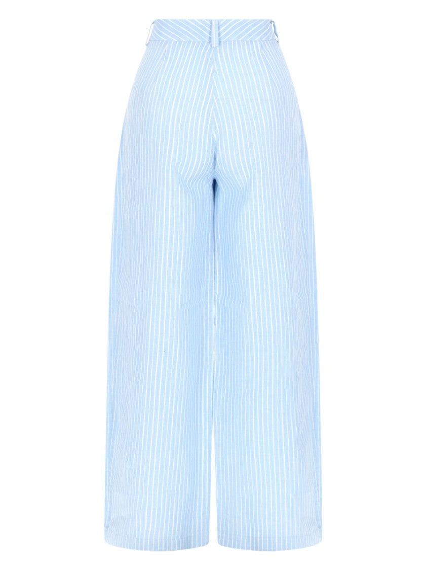 120% Lino Blue Vertical Pinstripes Cropped Pants