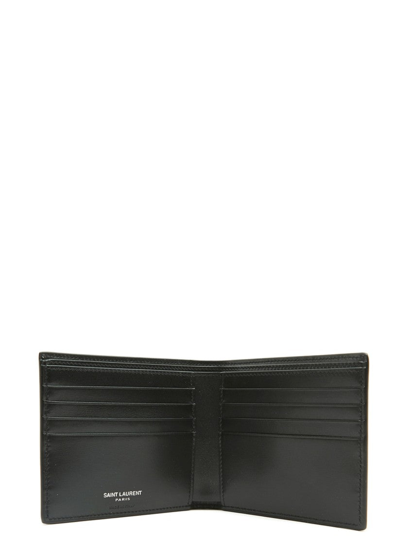 Saint Laurent Minimalist Black Leather Wallet With Silver Logo