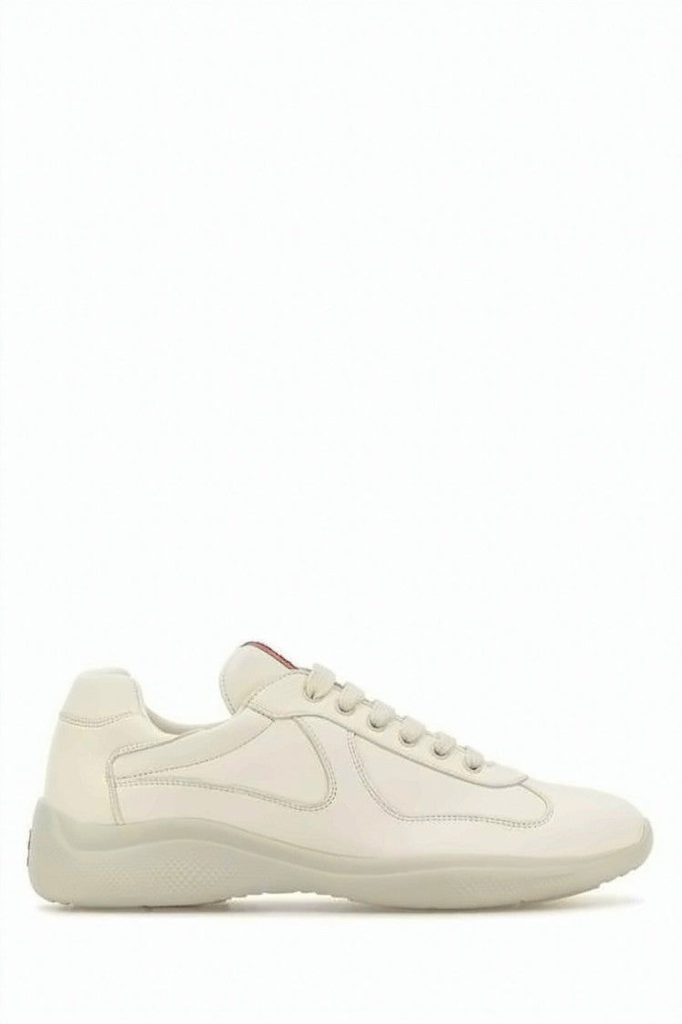 Prada Low-Top Leather Sneakers With Rubber Sole And Subtle Accents