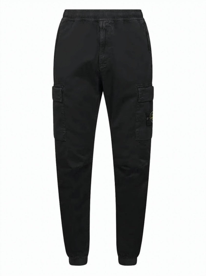 Stone Island Solid Black Straight Pants With Elastic Waistband
