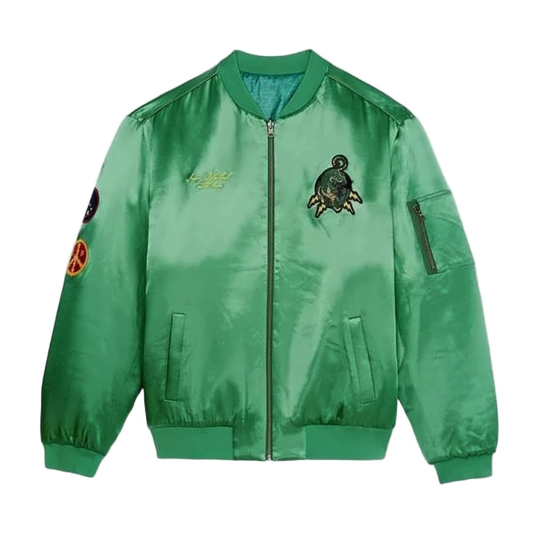Moschino Green Shiny Polyester Bomber Jacket