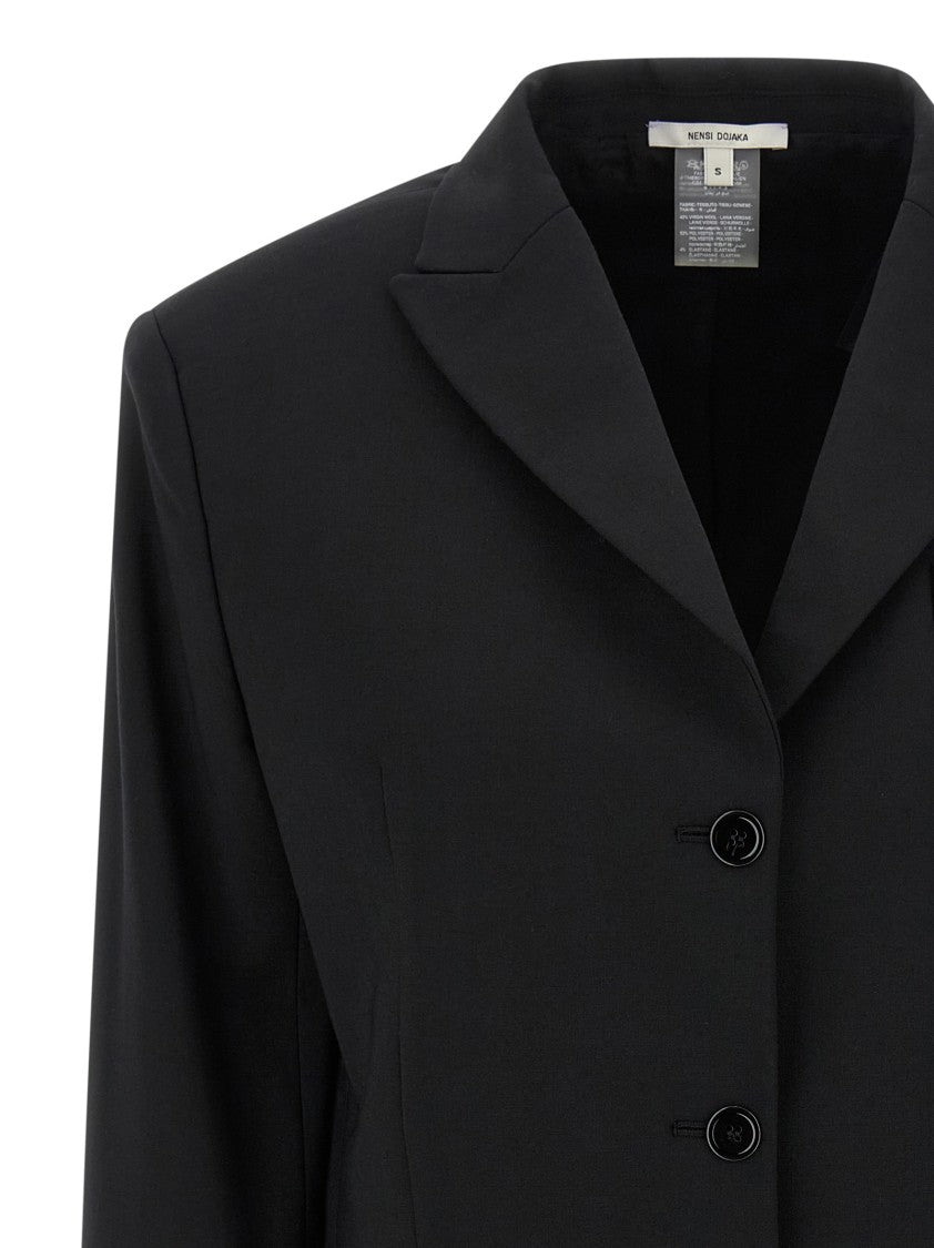 Nensi Dojaka Tailored Black Wool Blend Blazer With Adjustable Belt