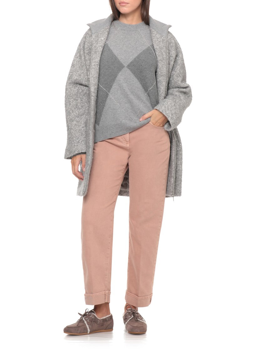 Peserico Grey Beaded Diamond Sweater