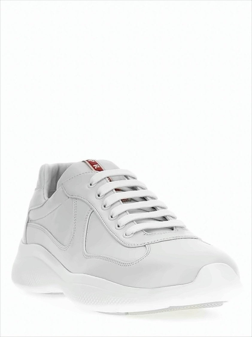 Prada Smooth Leather Sneakers With Textured Rubber Sole And Distinctive Accents