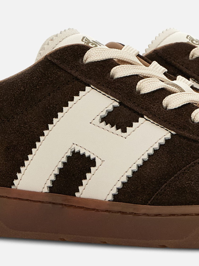 Hogan Dark Brown Suede Low-Top Sneakers With Cream Logo