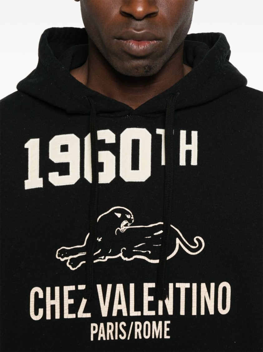 Valentino Garavani Classic Black Hoodie With Vintage Graphic Print