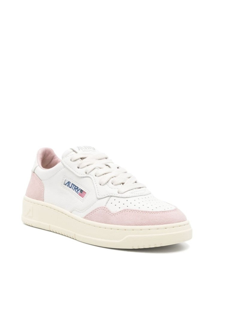 Autry White/Pink Medalist Low Goat Leather/Suede Sneakers