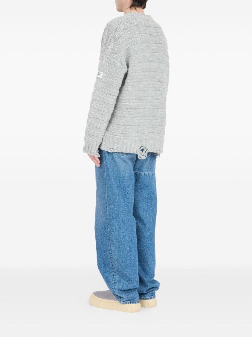 Mm6 By Maison Margiela Textured Ribbed Grey Cardigan With Button-Down Front