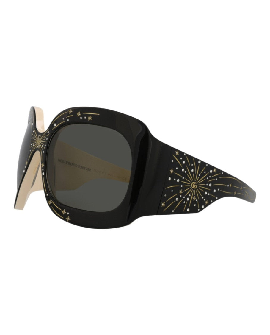 Gucci Shield-Frame Acetate Sunglasses With Saddle Nose Bridge