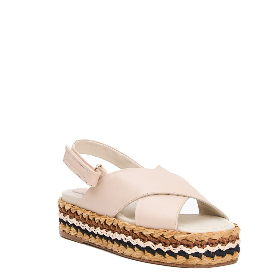Paloma Barceló Beige Leather Braided Rope Wedge Sandal