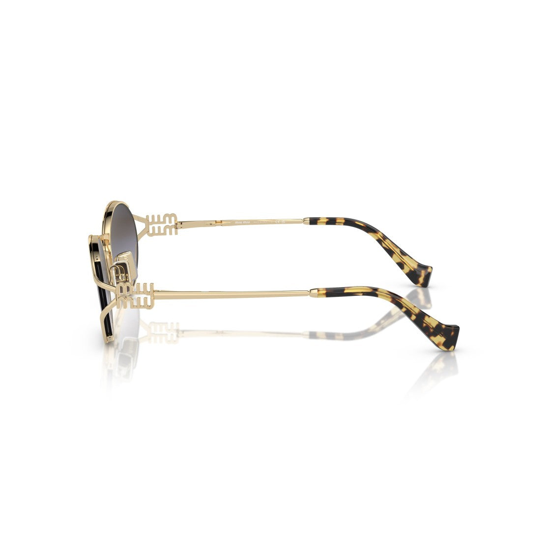 Miu Miu Oval-Shaped Gold Metal Frame Sunglasses With Tortoiseshell Temple Tips
