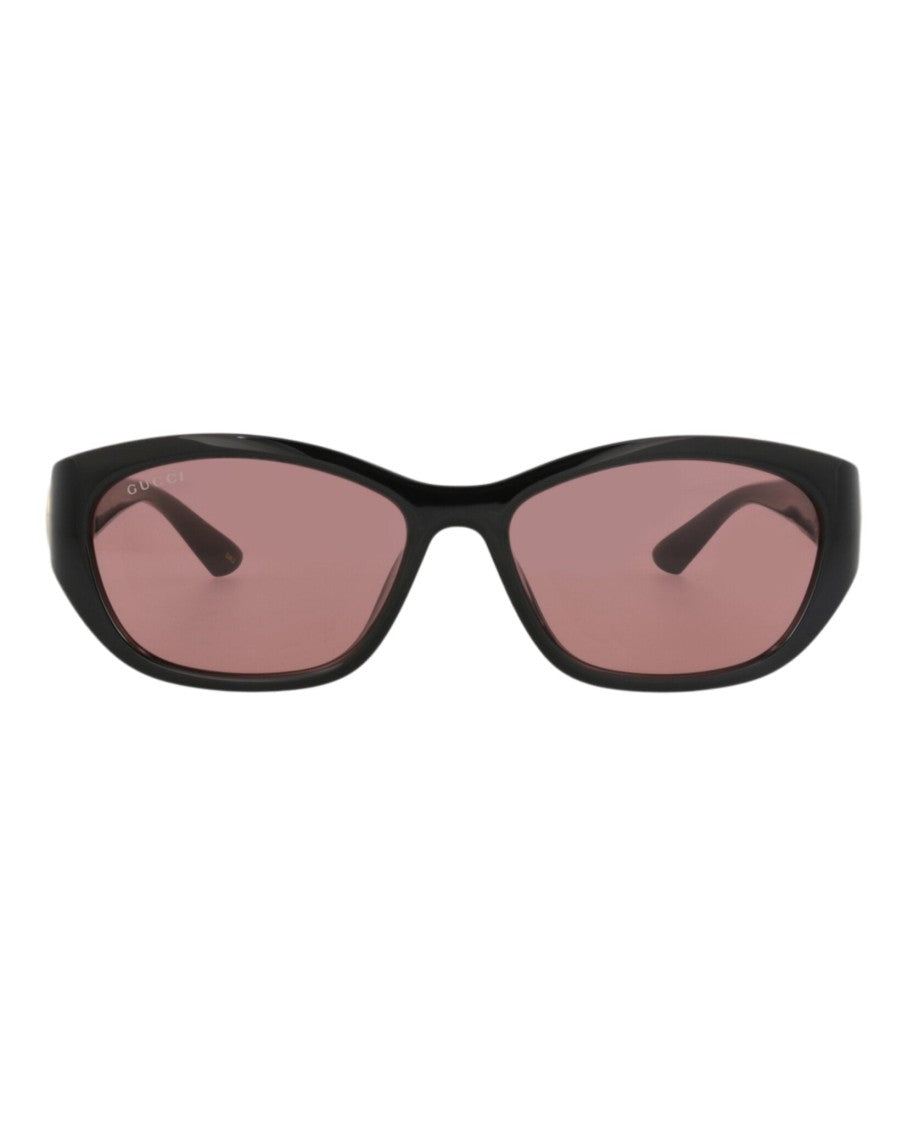 Gucci Round-Frame Injection Sunglasses With Gold And Red Logo Accent