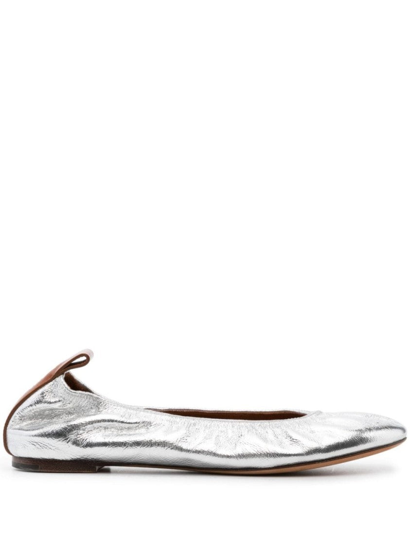 Lanvin Metallic Silver Calf Leather Ballerina Flats