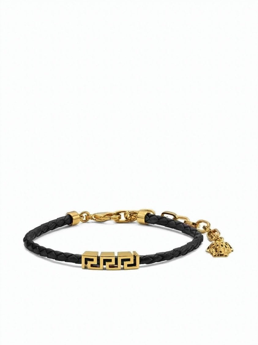 Versace Braided Black Leather Bracelet