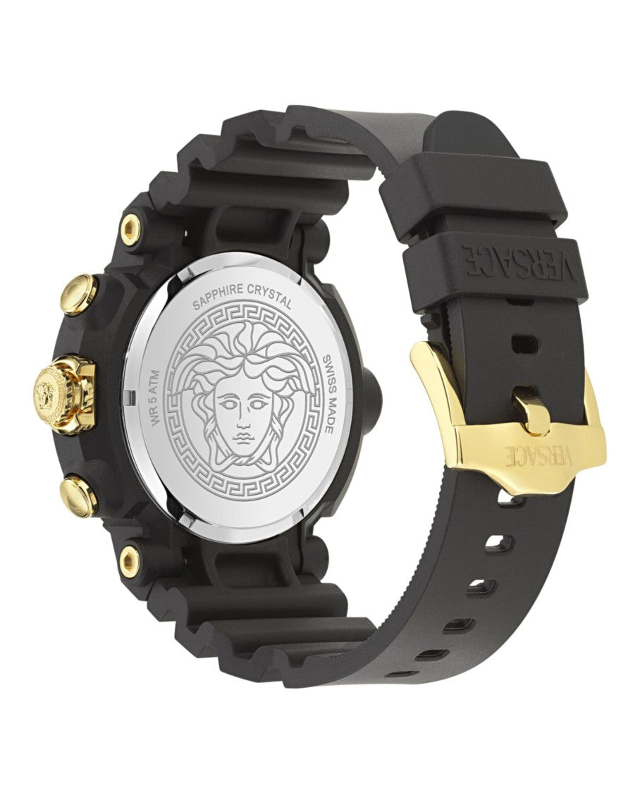 Versace Real Active Chrono Silicone Watch With Gold-Tone Accents And Medusa Emblem