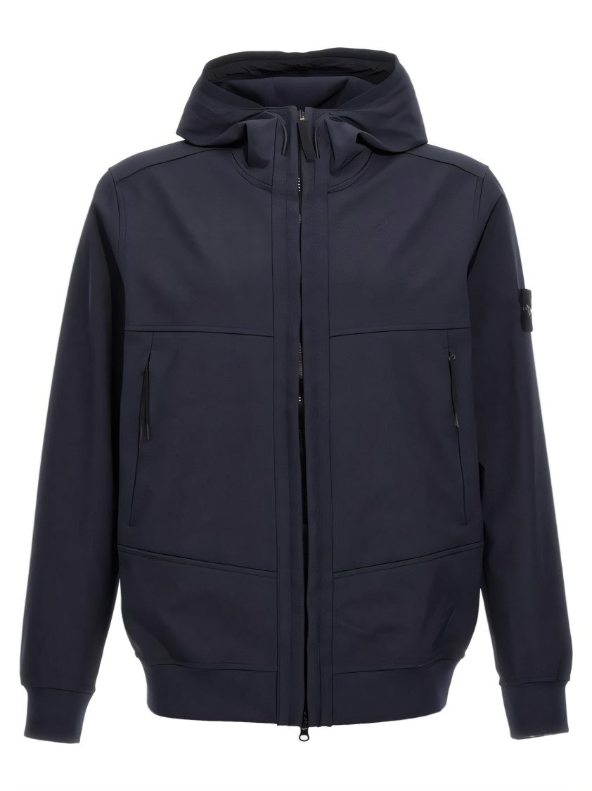 Stone Island Hooded Black Jacket With Multiple Zippered Pockets