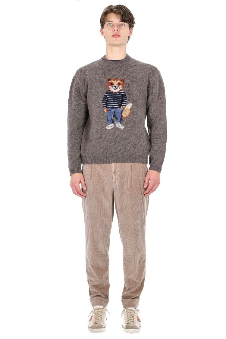 Maison Kitsuné Wool-Mohair Crewneck Sweater With Fox Jacquard