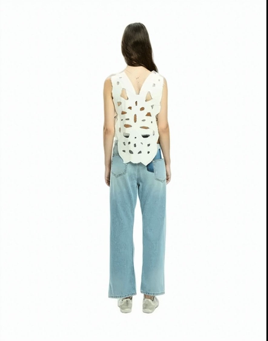 Mlo Structured Cut-Out Sleeveless Flared Top