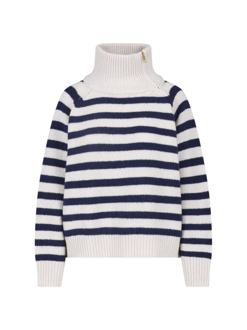 Nili Lotan Cream Raelyn Striped Cashmere Turtleneck Sweater