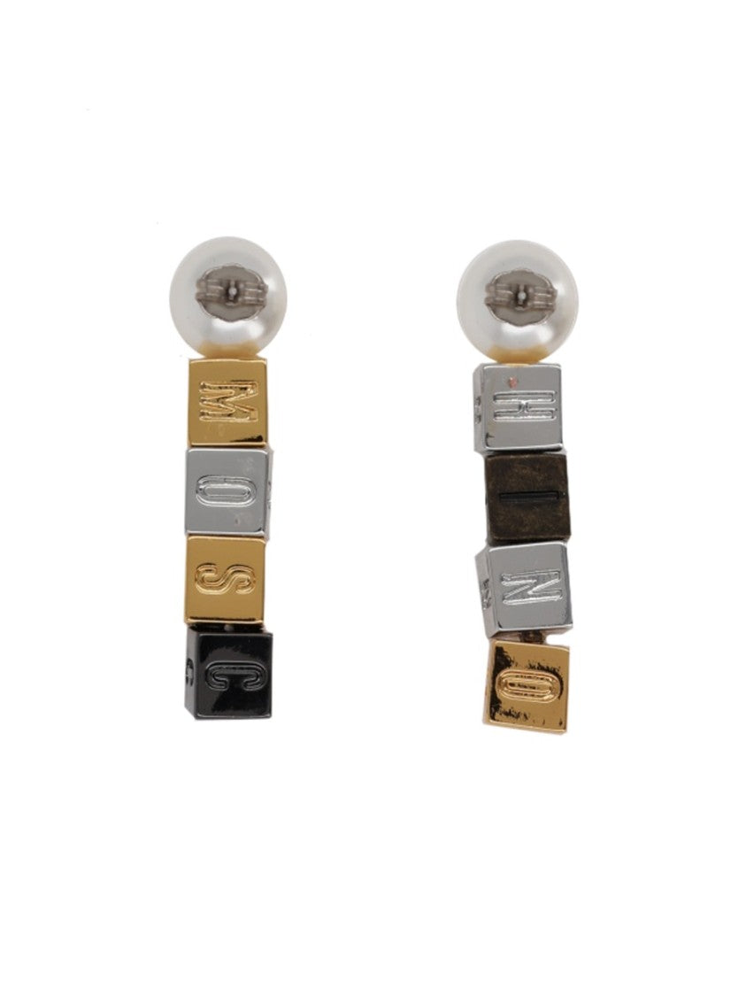 Moschino Zamac Pearl Metallic Cubes Earrings