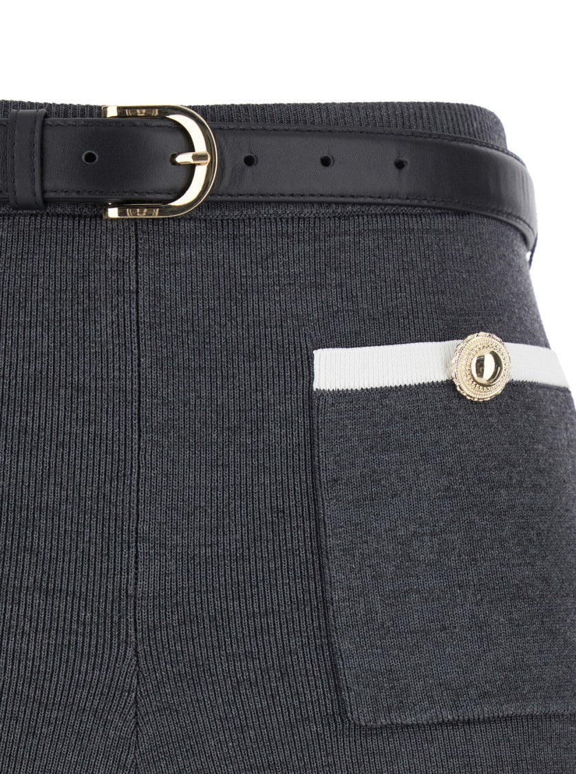 Self-Portrait High-Waisted Grey Knit Shorts