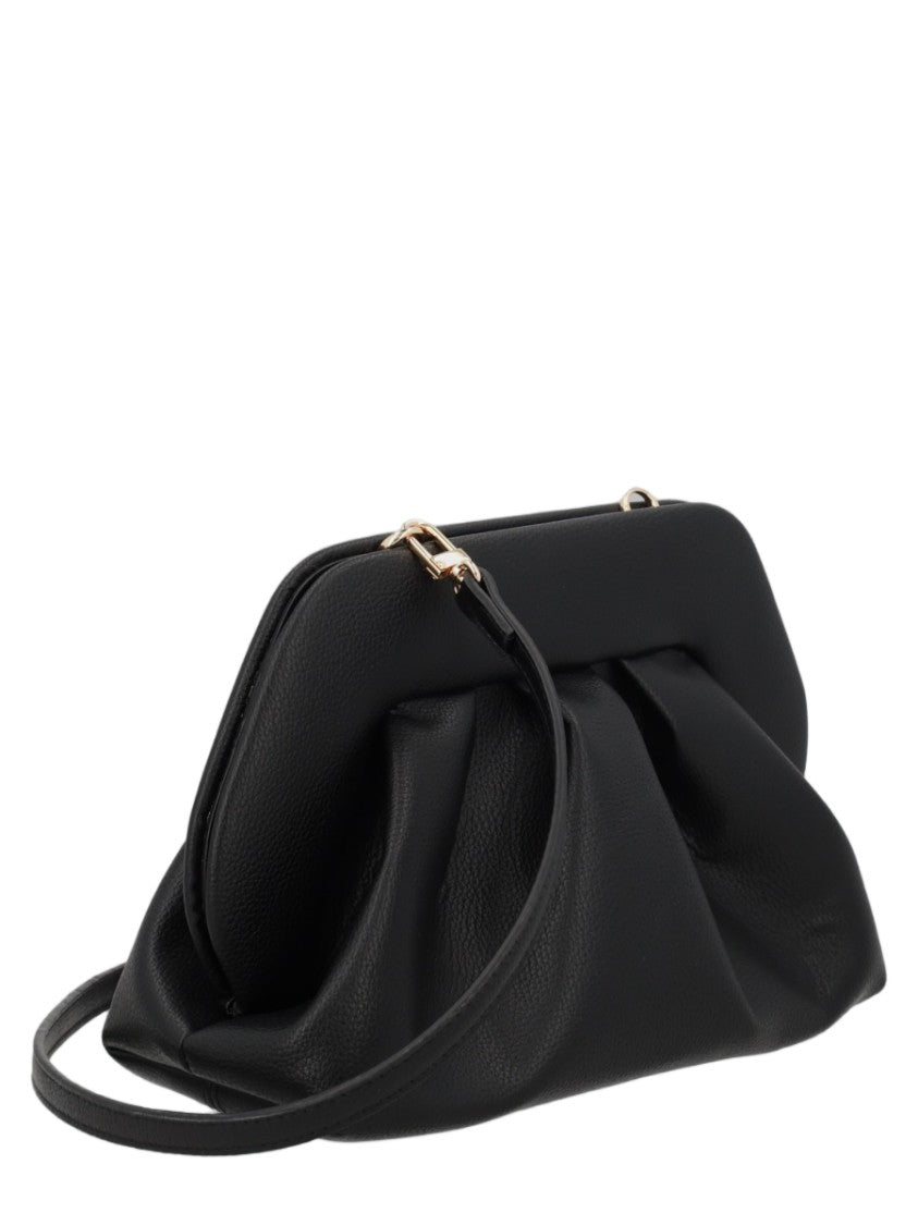 Themoirè Black Gathered Body Structured Frame Handbag