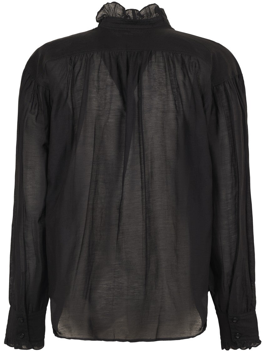 Isabel Marant Étoile Sheer Black Shirt With Ruffle Detailing