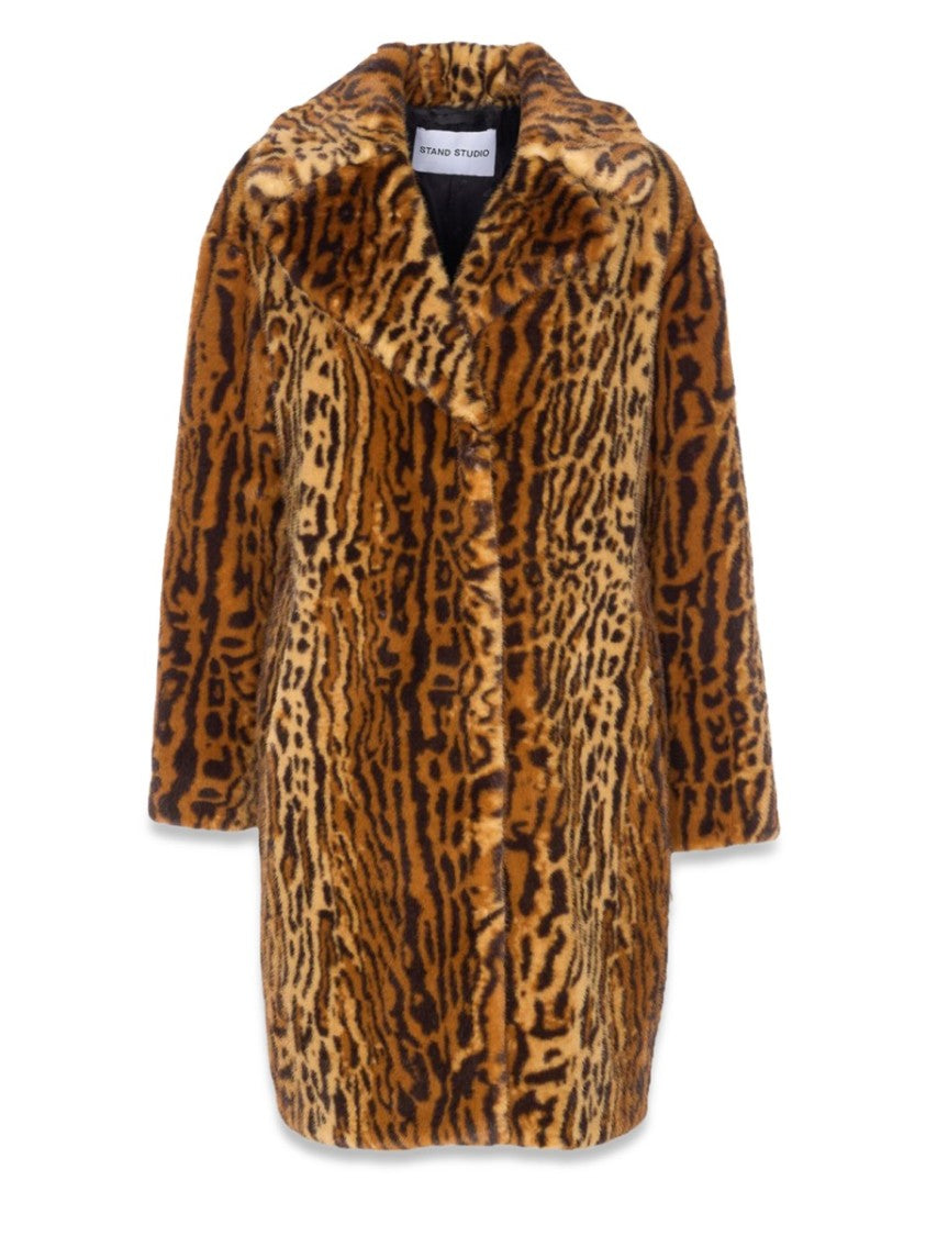 Stand Studio Faux Fur Short Coat With Bold Animal Print