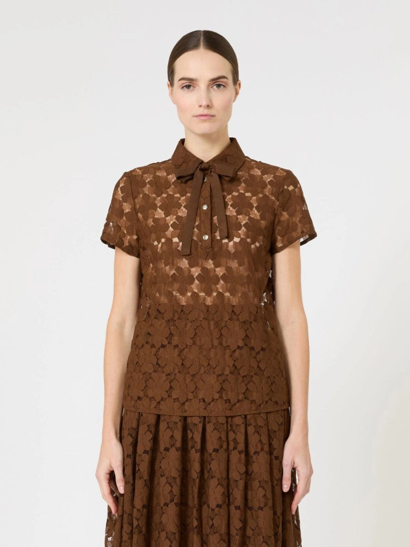 Max Mara Floral Lace Top With Bow Tie