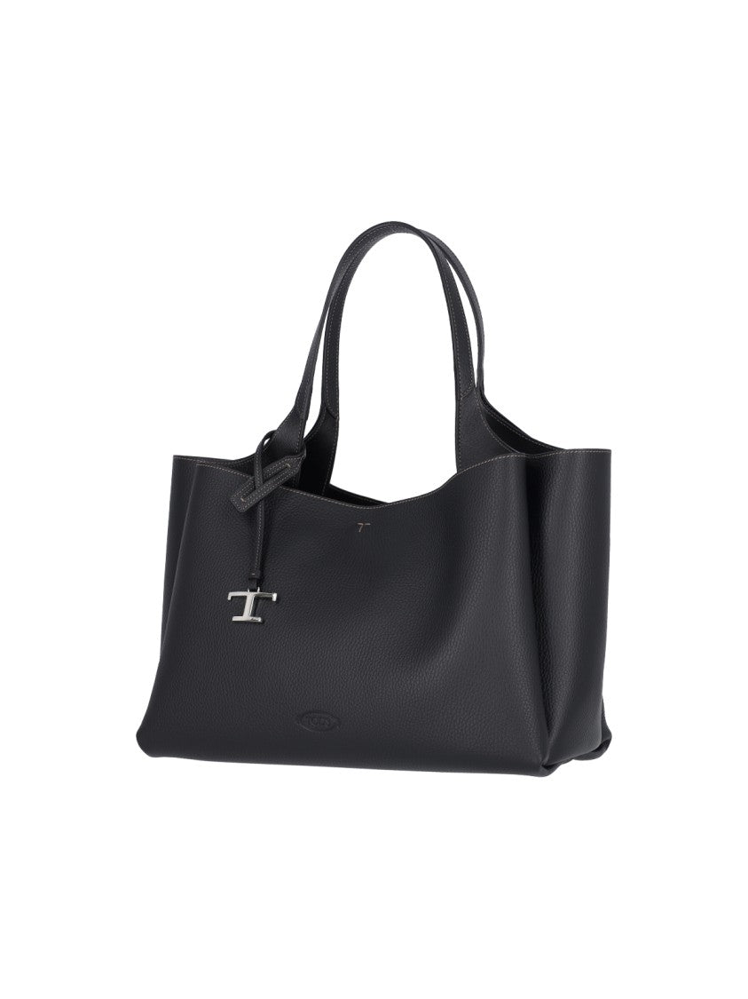 Tod's Black Timeless Hammered Leather Tote Bag