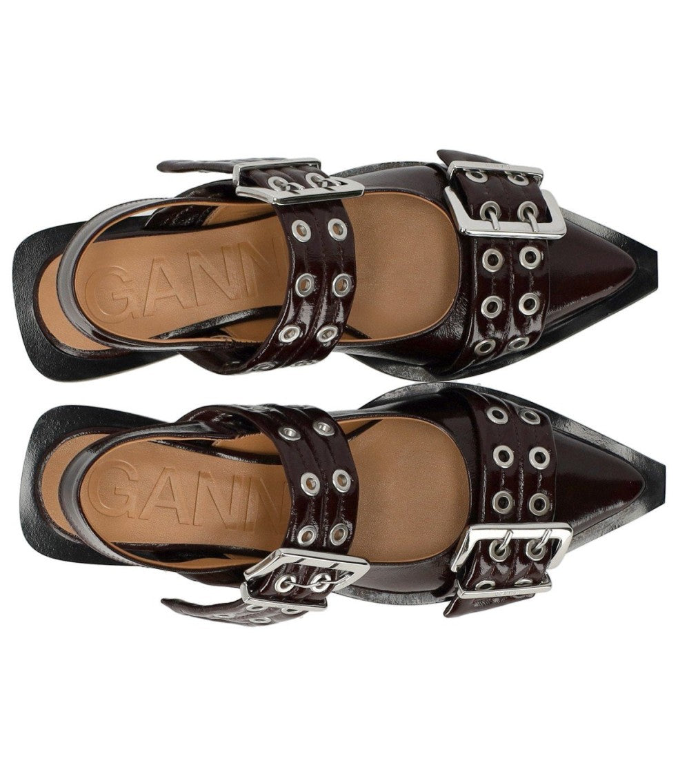 Ganni Burgundy Slingback Ballet Flat Shoe With Buckles