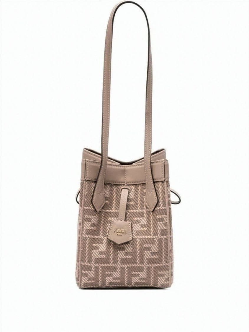 Fendi Geometric Patterned Structured Shoulder Bag With Leather Trim