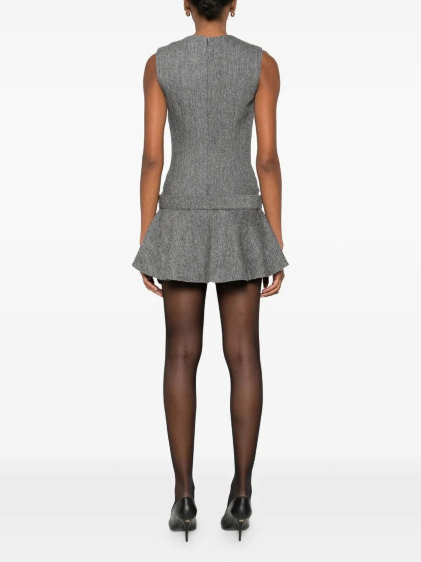 Self-Portrait Gray Herringbone Pattern Wool Dress