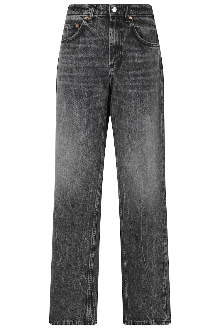Department 5 Wide-Leg Jeans With Faded Black Wash And Distressed Texture