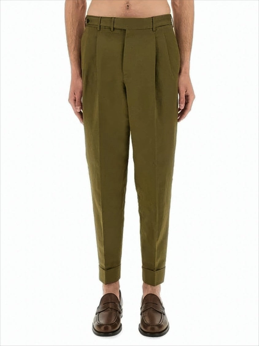 Pt Torino Tailored Green Straight Pants With Pleats