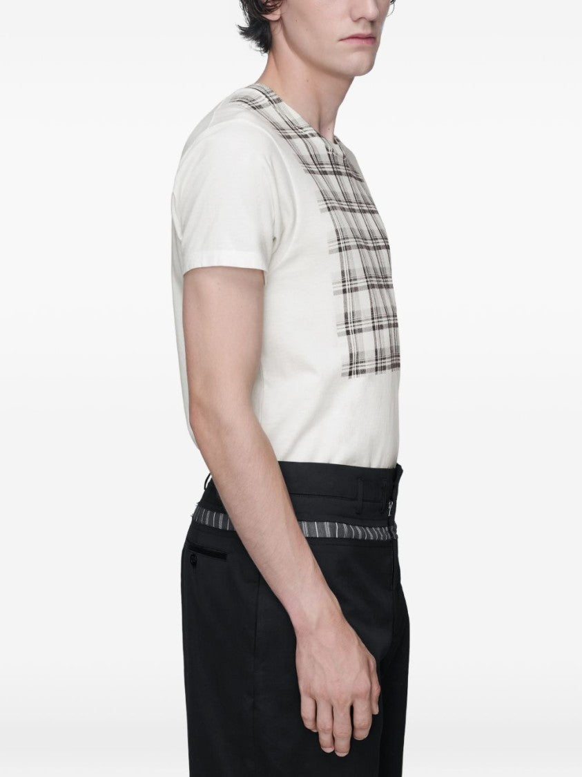 Maison Margiela Off-White Check Pattern Crew Neck T-Shirt
