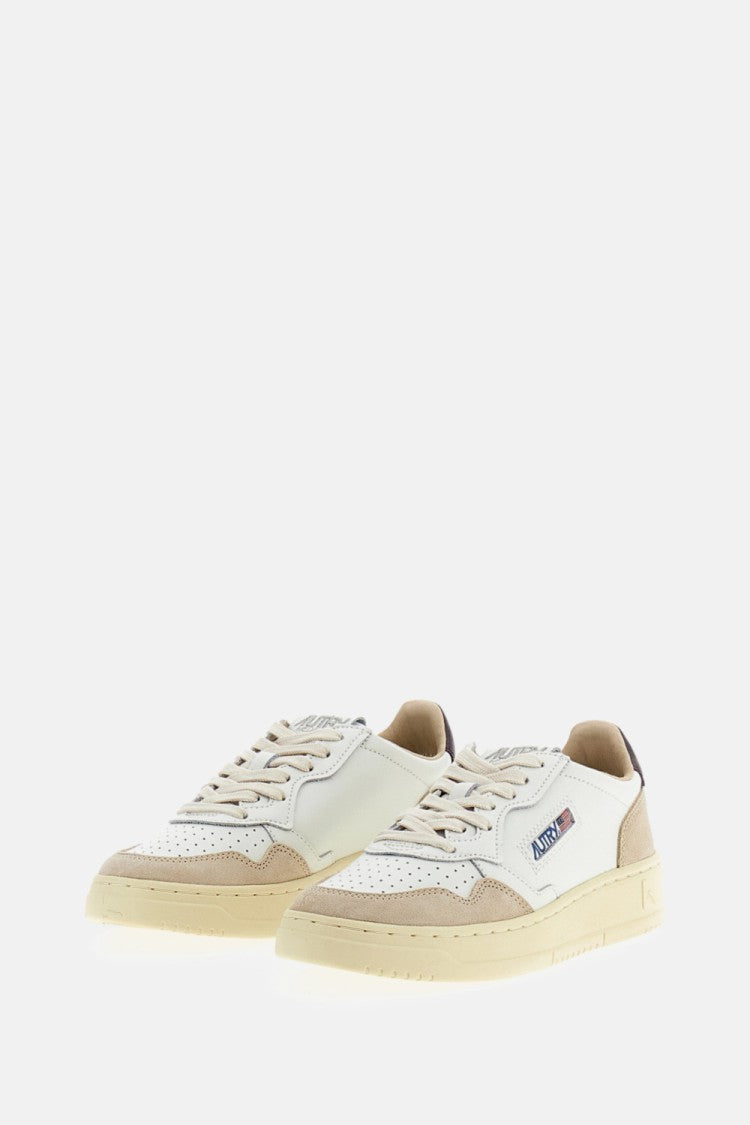 Autry Medalist Low Suede-Trim Leather Sneakers