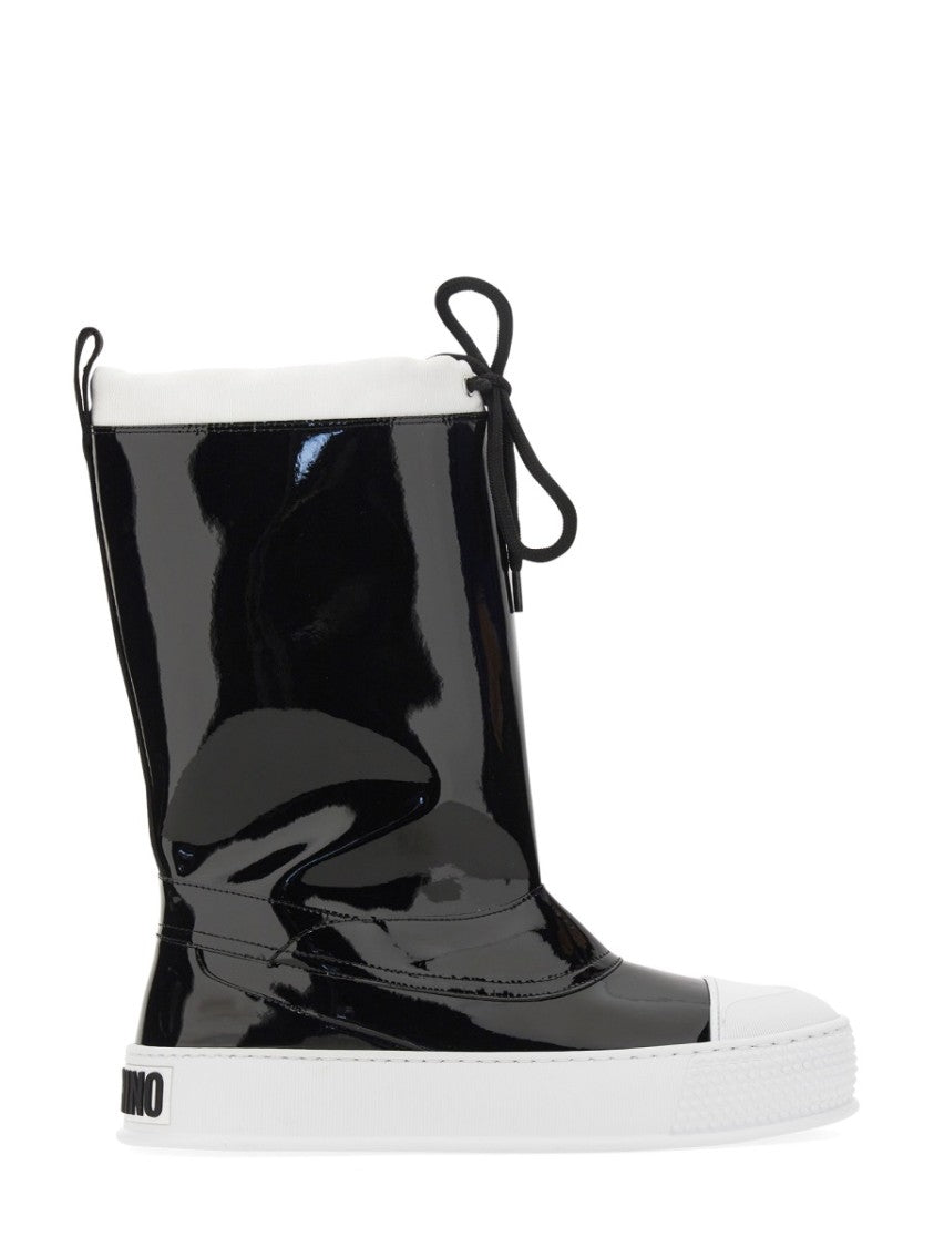 Moschino Glossy High-Shaft Boots With Contrasting Sole