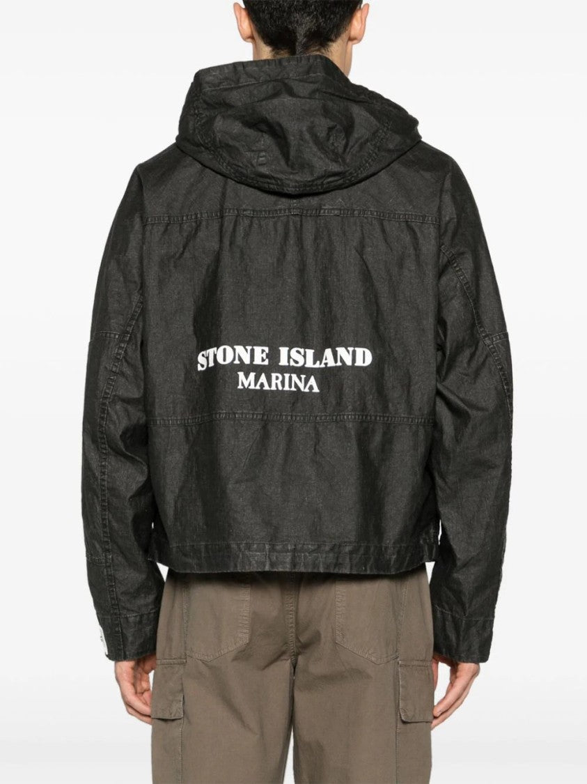 Stone Island Logo-Print Hooded Linen Jacket