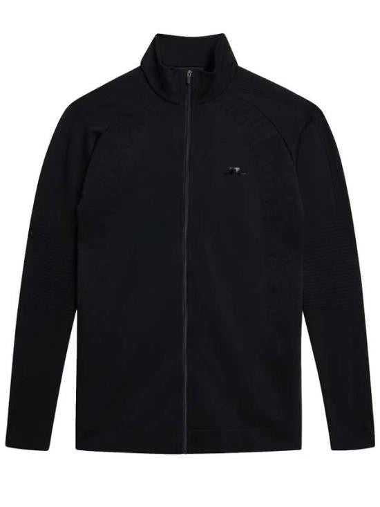 J Lindeberg Fitted Black Zip-Up Jacket With High Collar And Ribbed Details