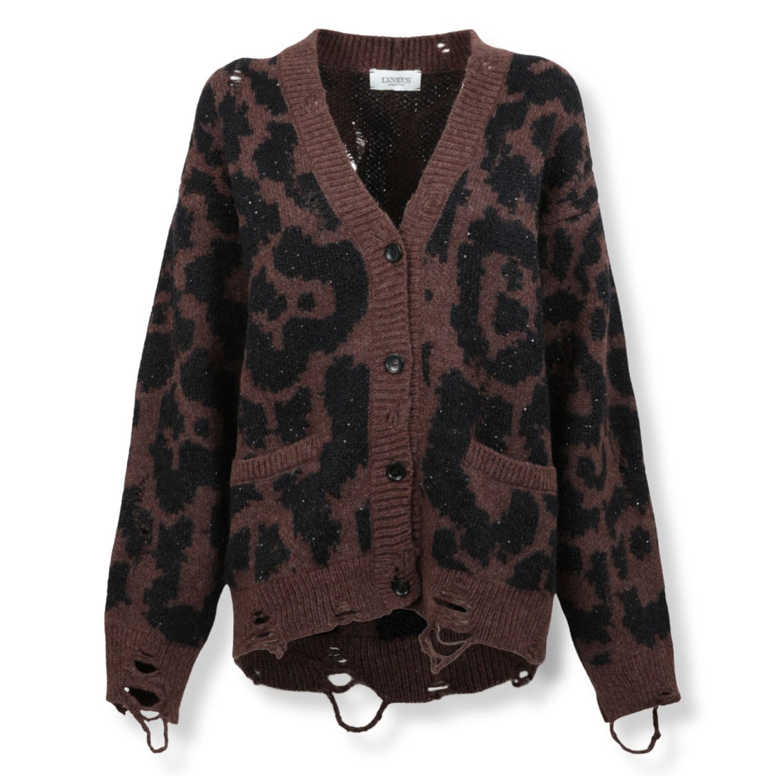 Laneus Textured Knit Cardigan With Button-Down Front