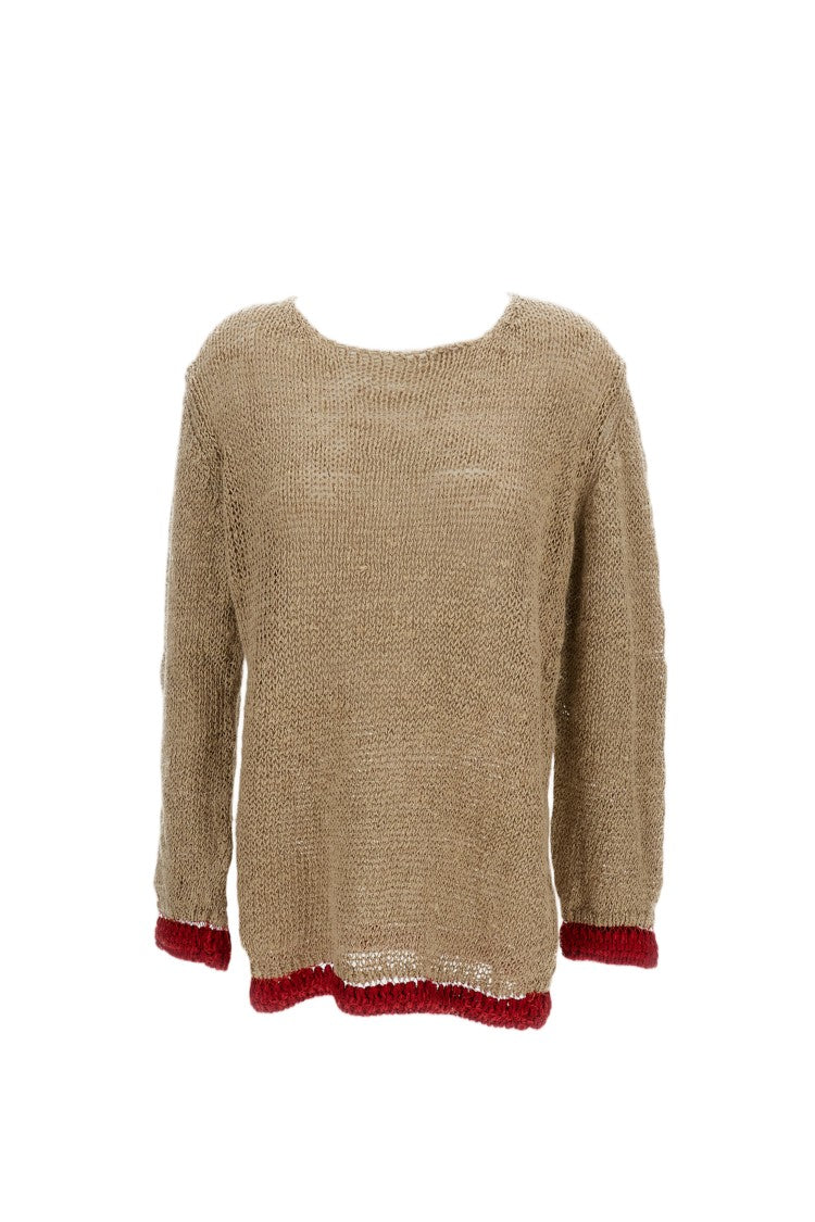 Comme Des Garçons Beige Open-Knit Raw Linen Sweater