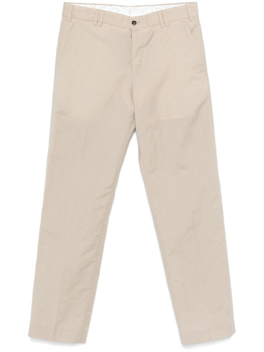 Pt Torino Beige Tailored Trousers In Wool-Linen Blend