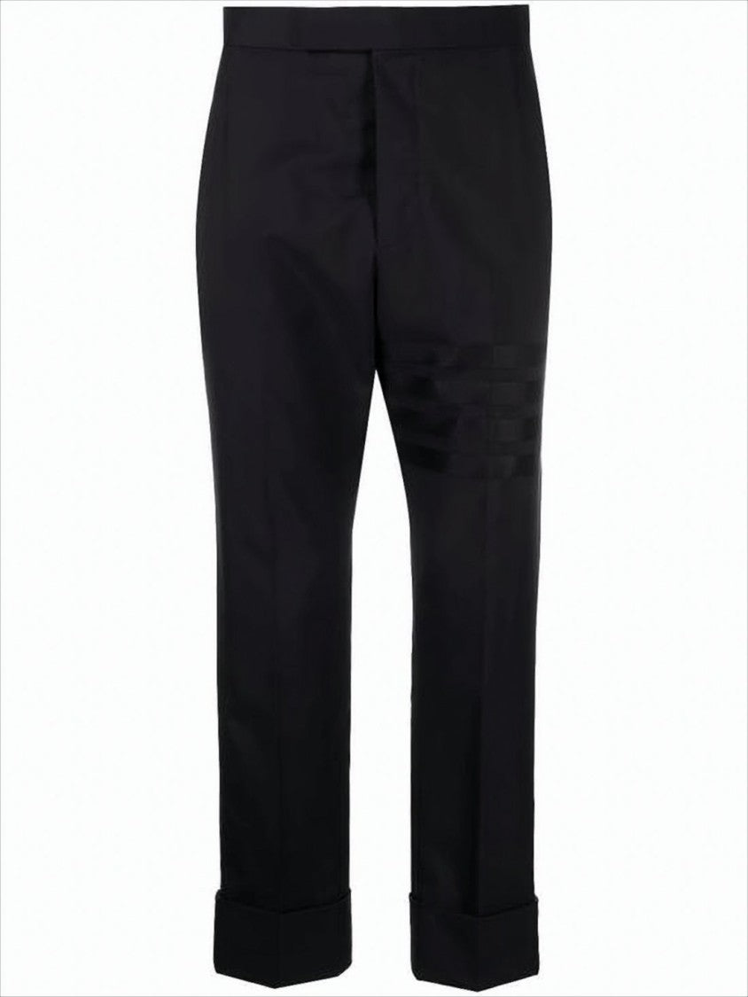 Thom Browne Cropped Black Wool Suit Pants With Gold Anchor Buttons