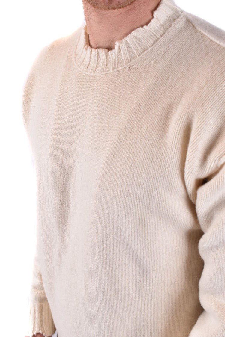 Isabel Benenato Distressed Off-White Knitwear With Ribbed Detailing