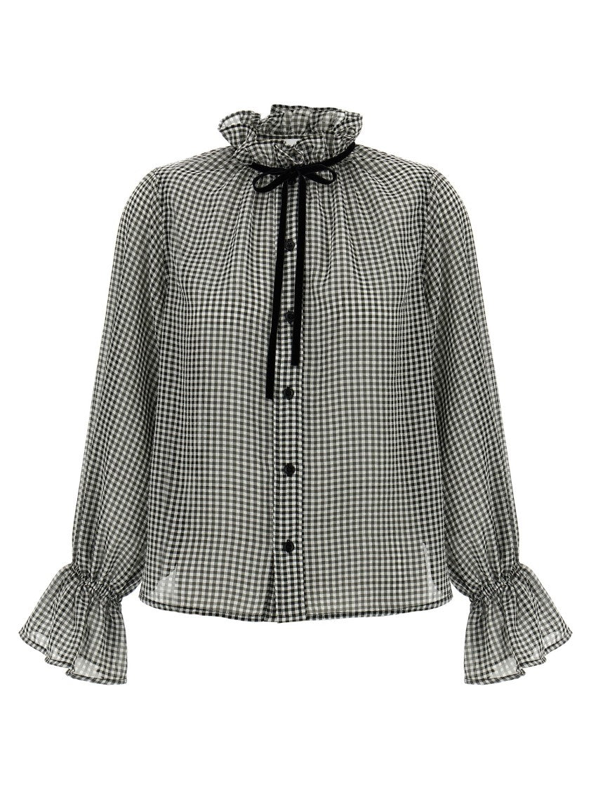 Ganni Vichy Print Shirt With Ruffled Collar