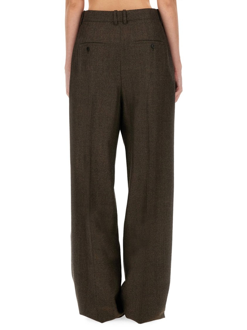 Saint Laurent Pleated High Waist Wool Wide Leg Pants